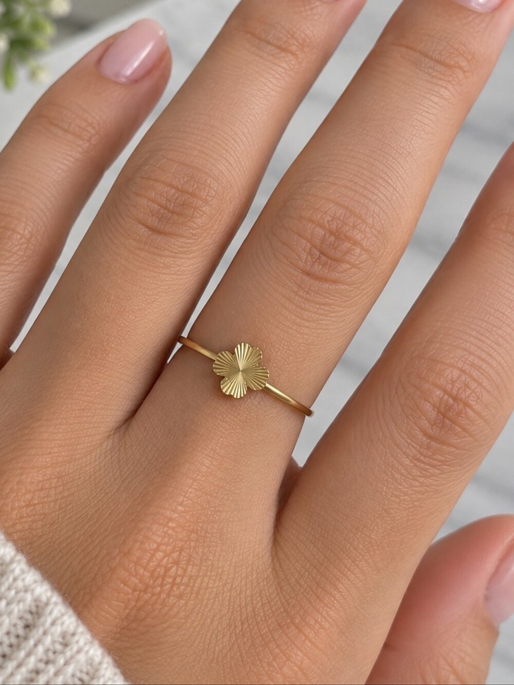 💙 Stainless Waterproof Gold Clover Adjustable Ring